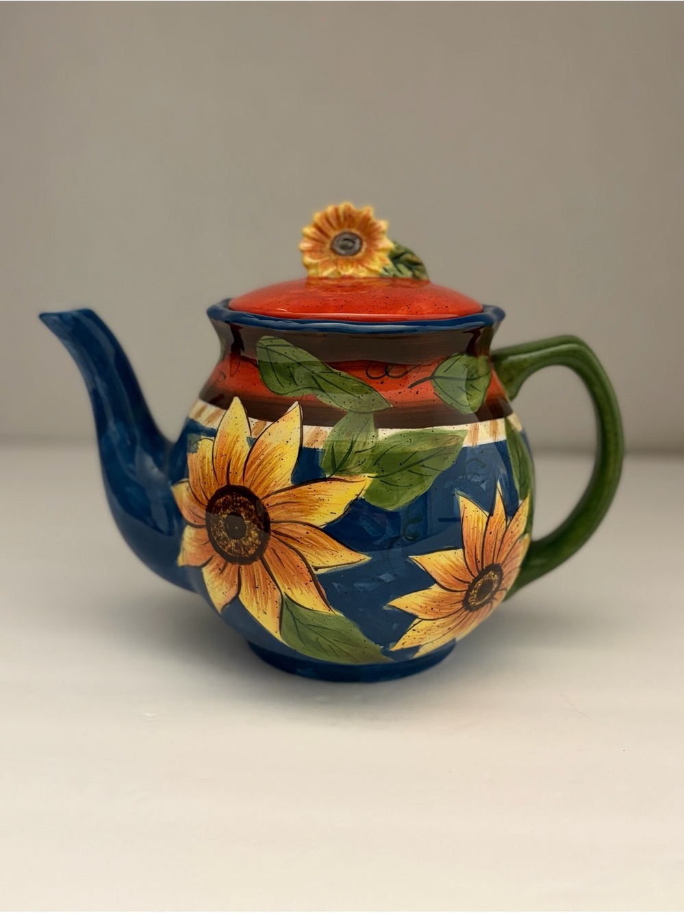 Vintage Sunflowers by Jay Import Company Ceramic Teapot - Blue & Yellow 3D 1990s